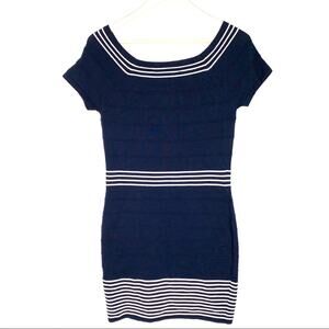 Max Studio navy blue and white short sleeve scoop neck  knit dress size medium M